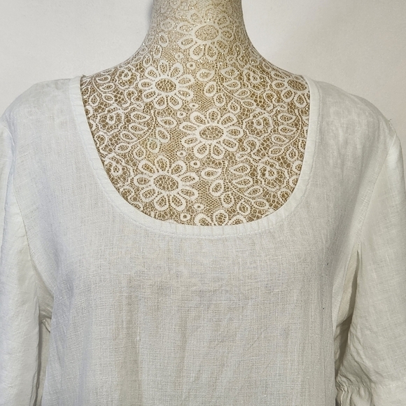 Eva Tralala Women Size S 100% Linen White Scoop Neck Pleat Side Zip Top Boho - Picture 2 of 15